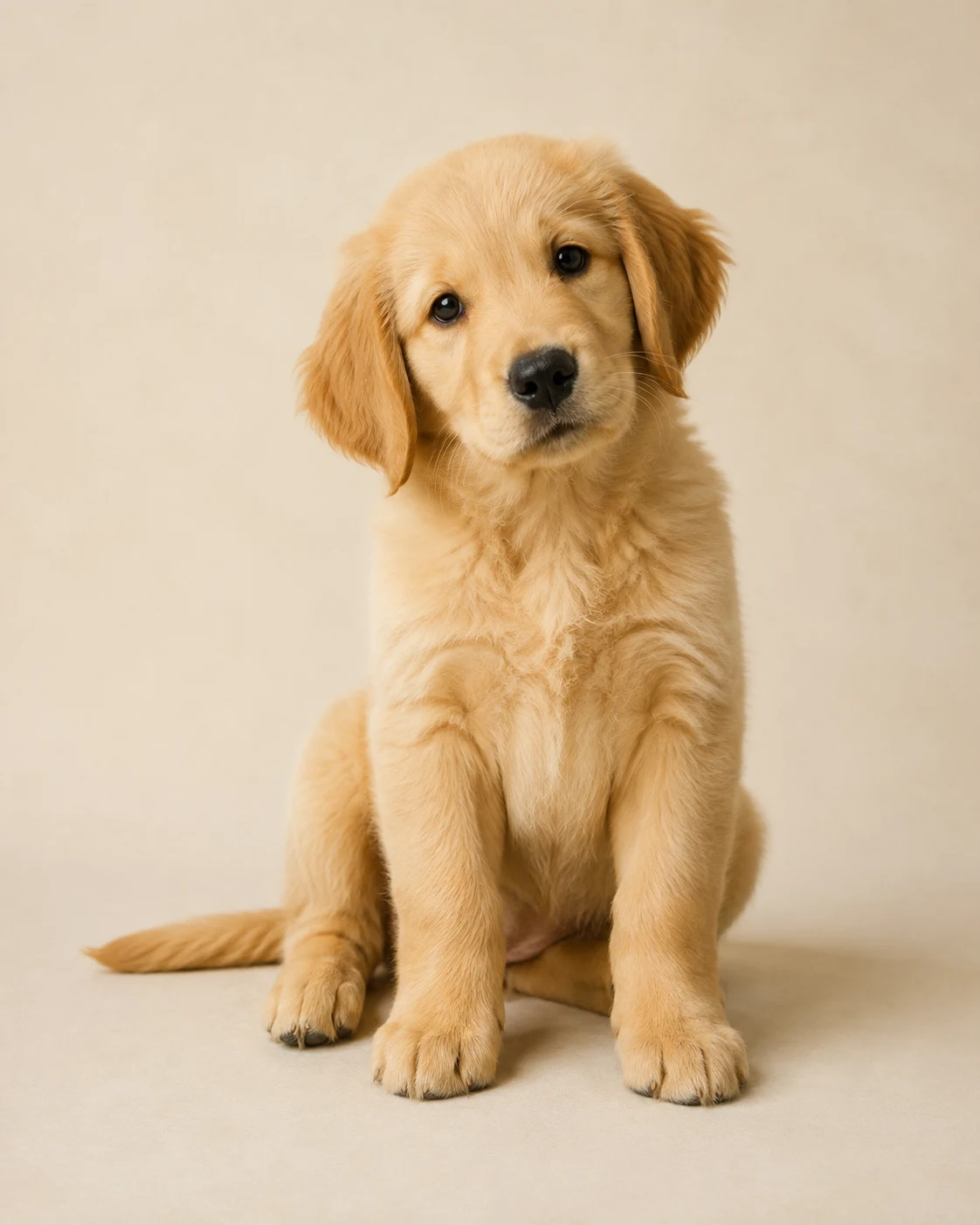 Example golden puppy sitting on a plain background.
