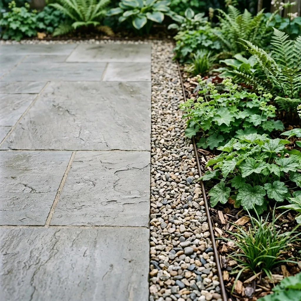 Example sandstone paving beside a planted border.