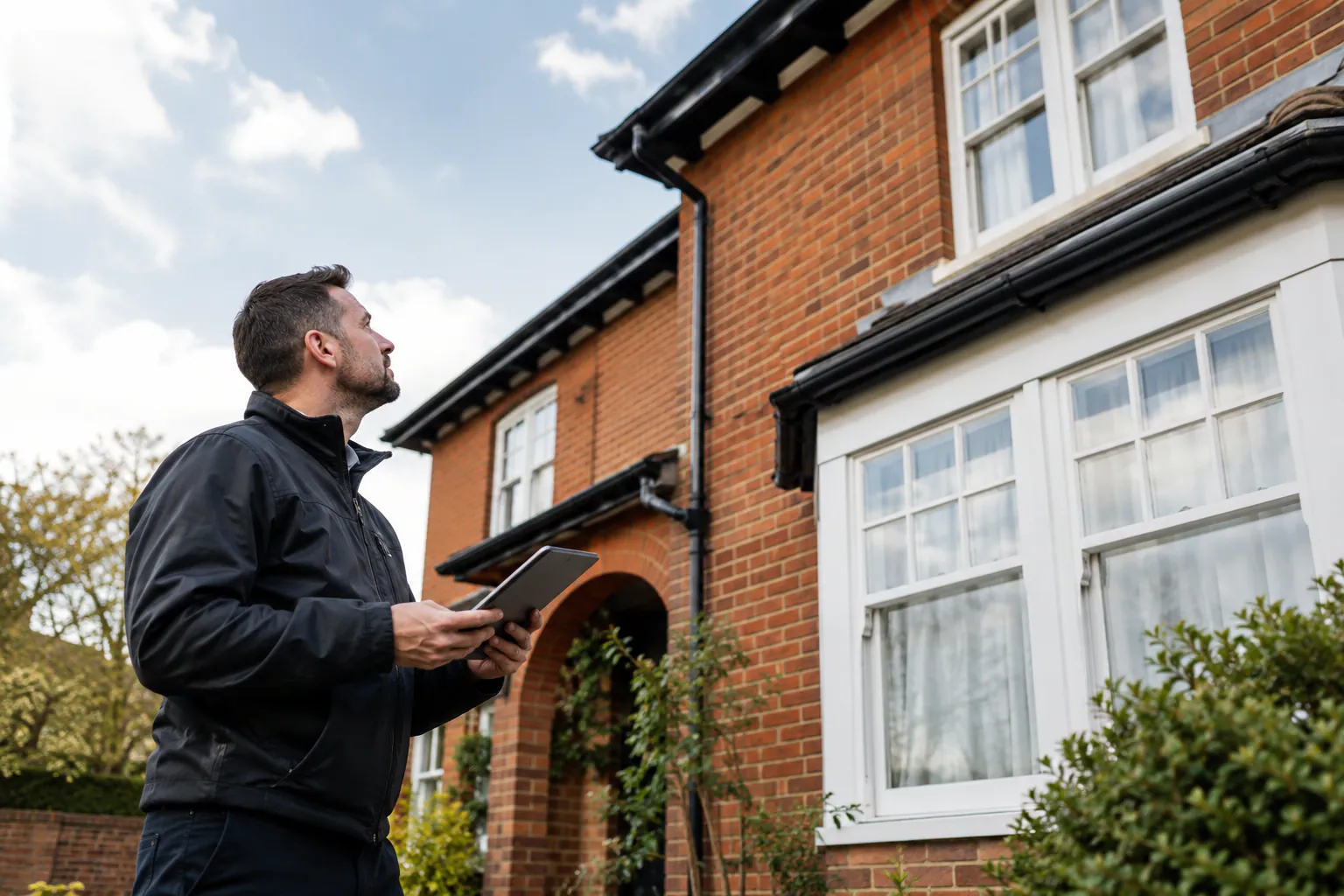 A Ridgewell roofer inspecting a house