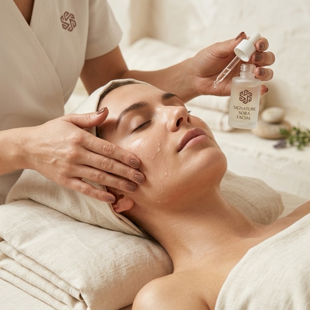 Illustrative facial treatment in a skincare studio.