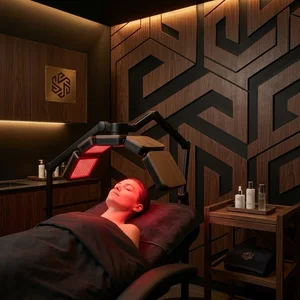 Illustrative LED treatment in a skincare studio.